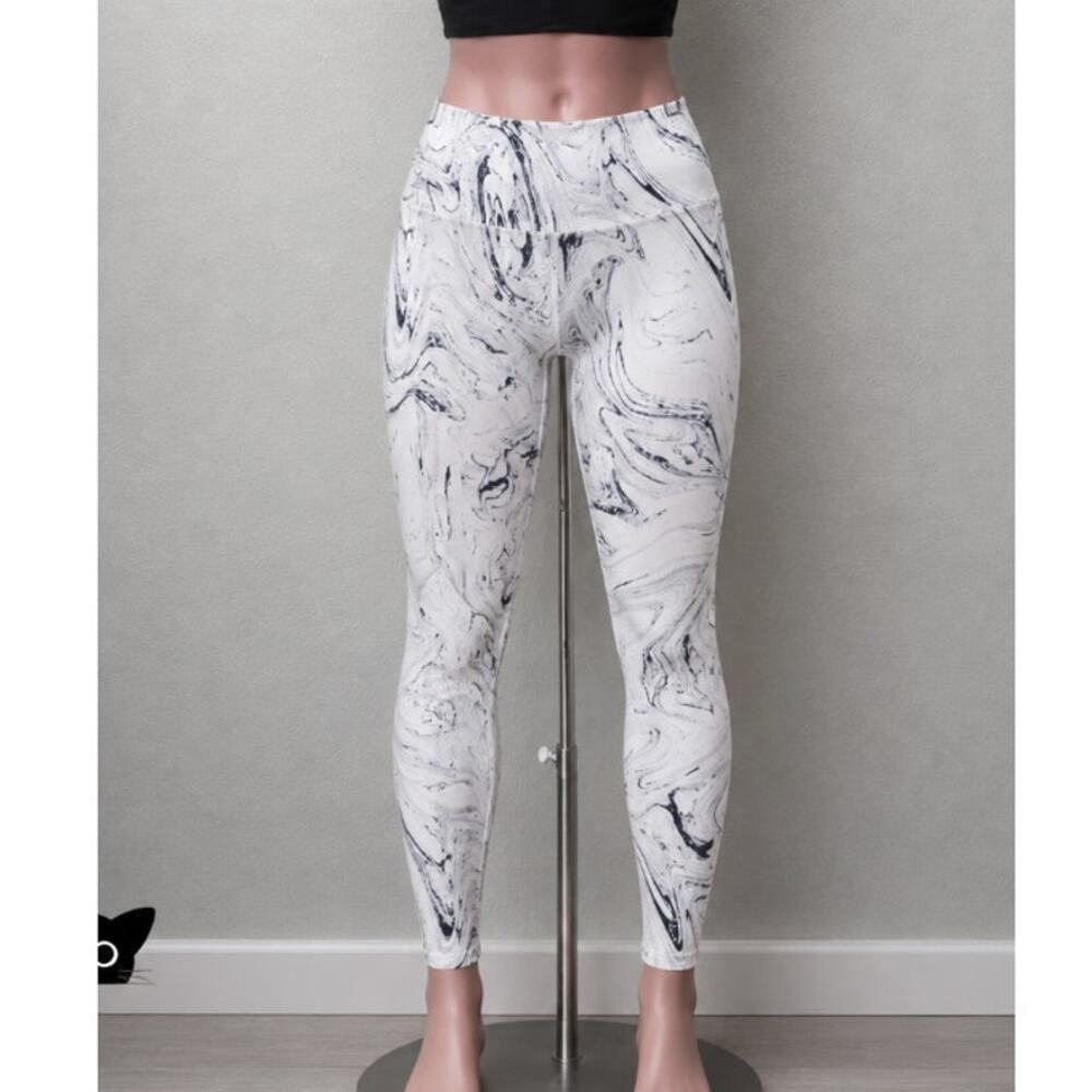 Balance Collection White Blue Marble Tie Dye High Rise Yoga Pant Leggings Small